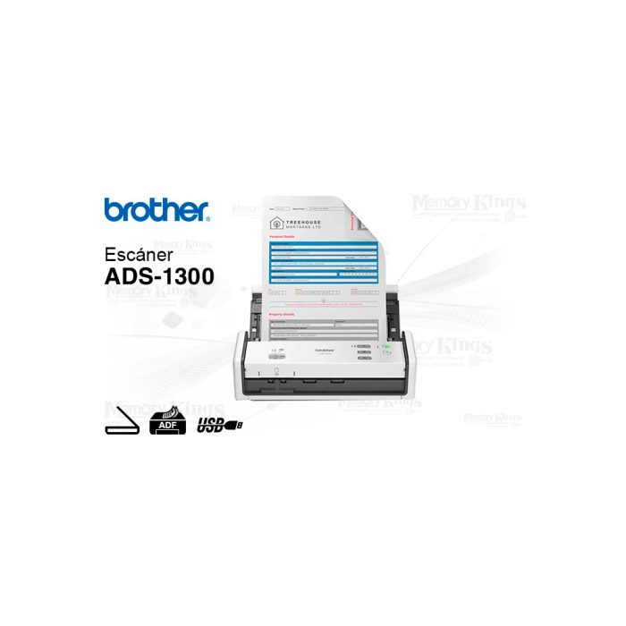 Escáner Brother ADS-1300, 30 ppm, Doble cara, compacto y rápido para oficina, ideal para digitalizar documentos