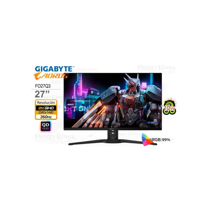 Monitor Gigabyte Aorus FO27Q3 27" 2K QHD OLED 360Hz, 0.03ms, pivotante y con altavoces integrados