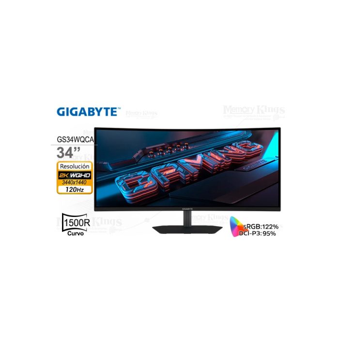 Monitor curvo Gigabyte GS34WQCA 34" 2K WQHD 120Hz 1ms para gaming - Alta velocidad y gran inmersión