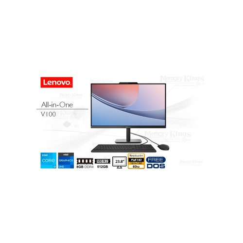 Lenovo V100 All-in-One 23.8" FHD IPS, Core i3 N305 3.8GHz, 8GB RAM para un rendimiento superior