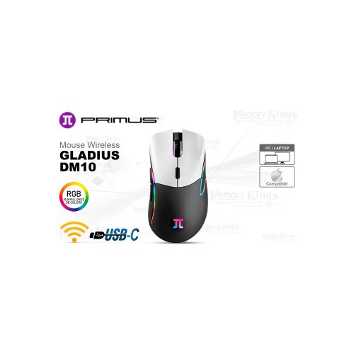 Mouse gaming Primus Gladius DM10 inalámbrico USB-C, 12K DPI, diseño ergonómico y ultra ligero