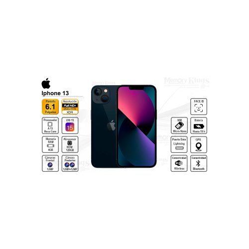 iPhone 13 Midnight 128GB - Pantalla de 6.1", elegante color negro y gran rendimiento