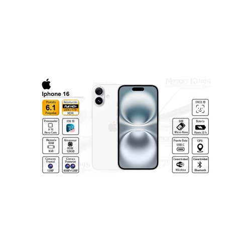 iPhone 16 Blanco 128GB - Smartphone 6.1" con rendimiento excepcional y diseño elegante