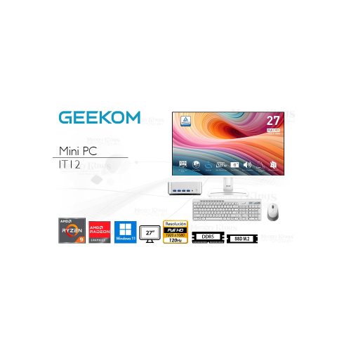 Mini PC GEEKO A8 Ryzen 9, 32GB RAM, 2TB SSD, 27" Pantalla, Gráficos Integrados AMD, Windows 11 Pro