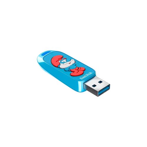 Unidad Flash Sandisk 128 GB USB 3.2 Gen 1, rápida y portátil, hasta 130 MB/s, color azul Smurfs