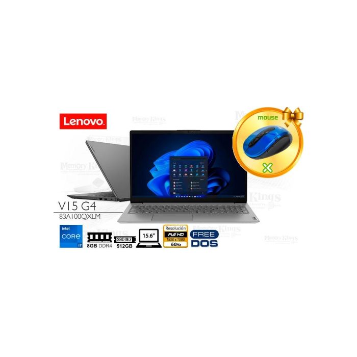 Lenovo V15 G4 IRU - Portátil 15.6" Full HD, Intel i7 13a Gen, 8GB RAM, 512GB SSD, Gris Hierro