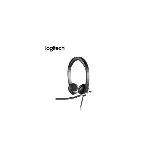 Audífonos Logitech H650E USB Stereo con micrófono, color negro, ideales para trabajo y conferencias.