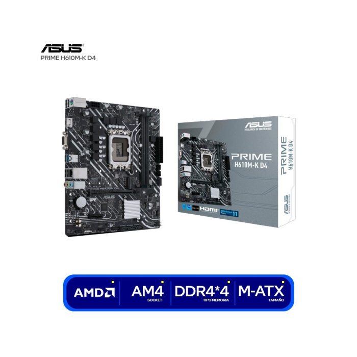 Placa madre ASUS PRIME H610M-F D4, Socket LGA 1700, compatible con DDR4 y chipset Intel H610