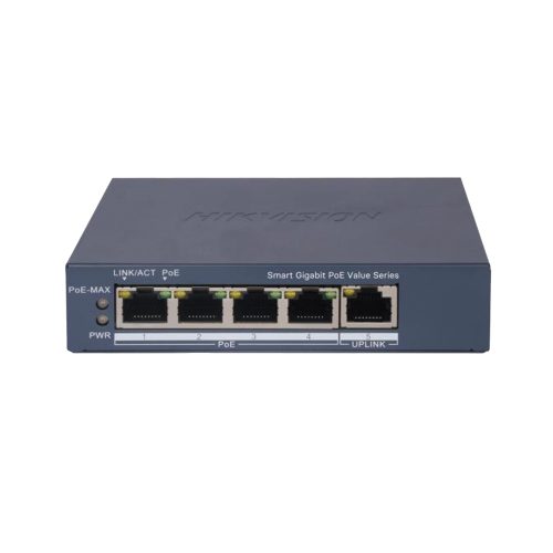 Switch Hikvision DS-3E1505P-EI, 4 puertos Gigabit, compatible PoE para red rápida y eficiente