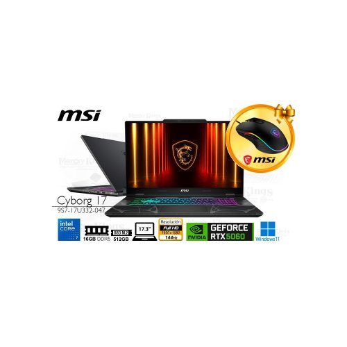 MSI Cyborg 17 - Laptop Core i7, 16GB RAM, 512GB, 17.3" con GeForce RTX 5060 - Windows 11