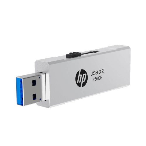 Memoria USB 256GB HP 818W de metal plateado, rápida y compacta para almacenamiento seguro