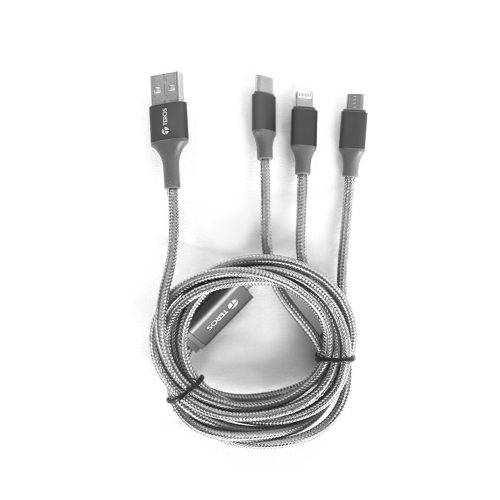 Cable de carga 3 en 1 TEROS TE-70210W - USB, Tipo C, Lightning y Micro USB - 17.5W Máx, Gris