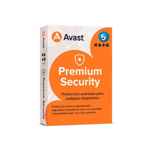 Antivirus Avast Premium Security 5 Dispositivos - Protección Avanzada por 12 Meses, Seguro y Eficaz