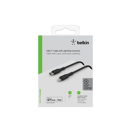 Cable Lightning Belkin BoostCharge 1m USB-C a Lightning, negro, carga rápida y duradera