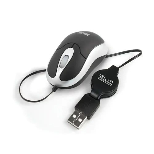 Mouse óptico Klip Xtreme mini retráctil USB, 3 botones, 800 DPI, compacto y elegante en negro/plomo