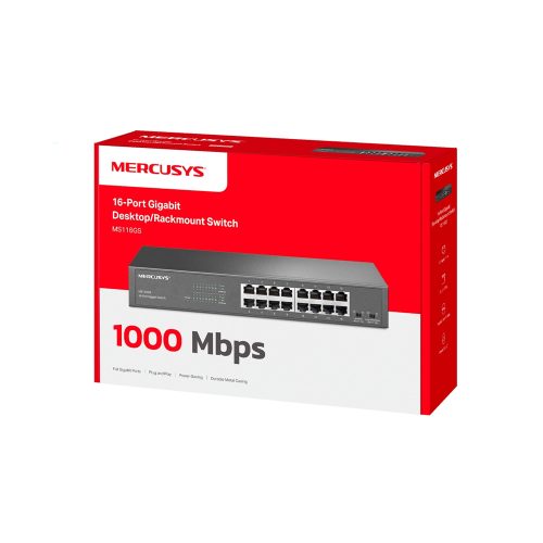 Interruptor TP-Link Mercusys MS116GS, 16 Puertos Gigabit, Ideal para Redes Rápidas y Eficientes