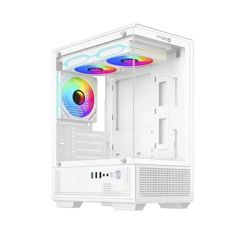 Case Enkore Gamer Inspire C3002W ARGB, Paneles de Vidrio, 3 Ventiladores, Iluminación LED Blanca