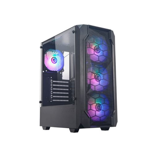 Case Gambyte Armor sin fuente - Torre ATX, panel de vidrio, 4 ventiladores, LED RGB, Negro