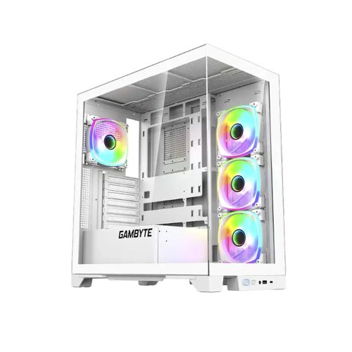 Case Gamer Gambyte Magus Blanco con Panel de Vidrio y 4 Ventiladores RGB para Máxima Ventilación