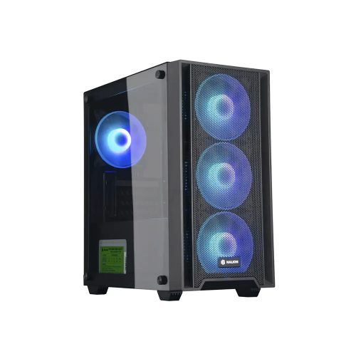 Case Halion Ragnarok 550W con Panel de Vidrio Templado y Malla Frontal, 4 Ventiladores Inclusivos