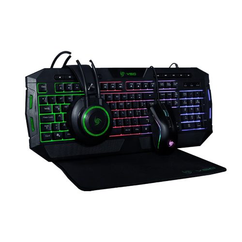 Combo Gaming VSG Super Crux: Teclado LED, Mouse LED, Auriculares y Pad para PC en un solo paquete