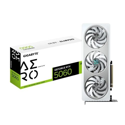 Tarjeta de video GIGABYTE GeForce RTX 5060 AERO OC 8 GB GDDR7 PCIe 5.0 optimizada para gaming
