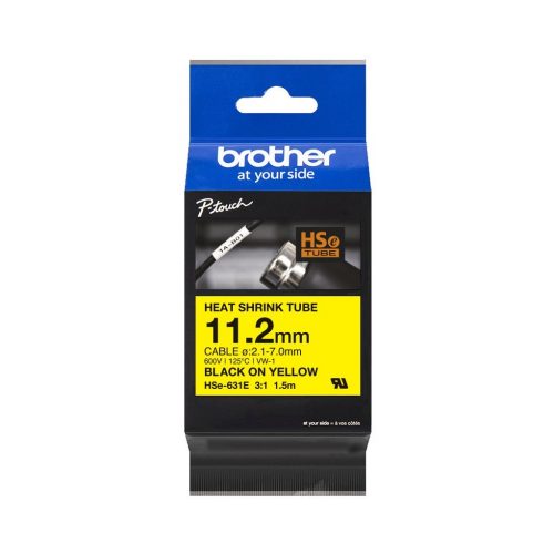 Cinta Termorretráctil Brother HSE631E 11.2 mm Negro sobre Amarillo para Rotuladoras P-Touch