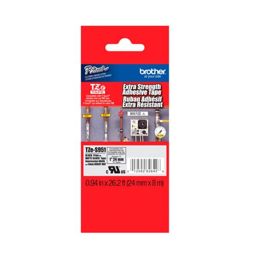 Cinta Brother TZES951 negra sobre plata mate 1 pulgada 24 mm para etiquetado profesional