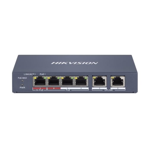 Switch PoE Hikvision DS-3E1106HP-EI 6 puertos velocidad de 10/100 Mbps