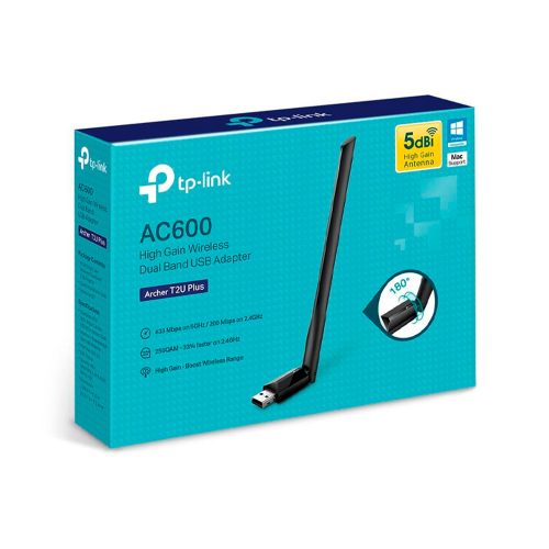 Adaptador inalámbrico TP-Link Archer T2U Plus WiFi Dual AC600 velocidad