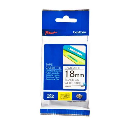 Cinta Brother TZE241 18mm blanco sobre negro 8 mts